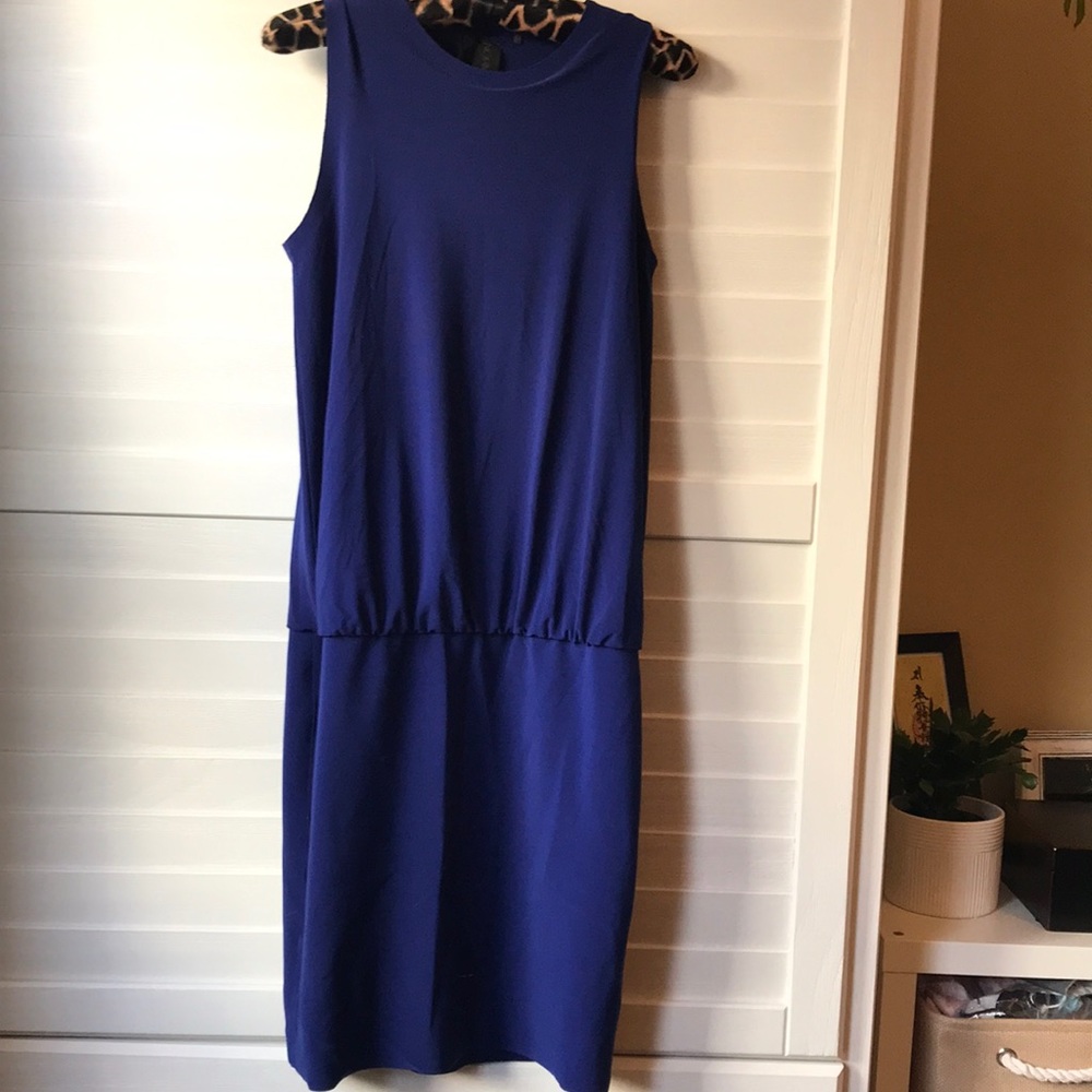 Norma Kamali baby doll blouse on sleeveless dress blue size small
